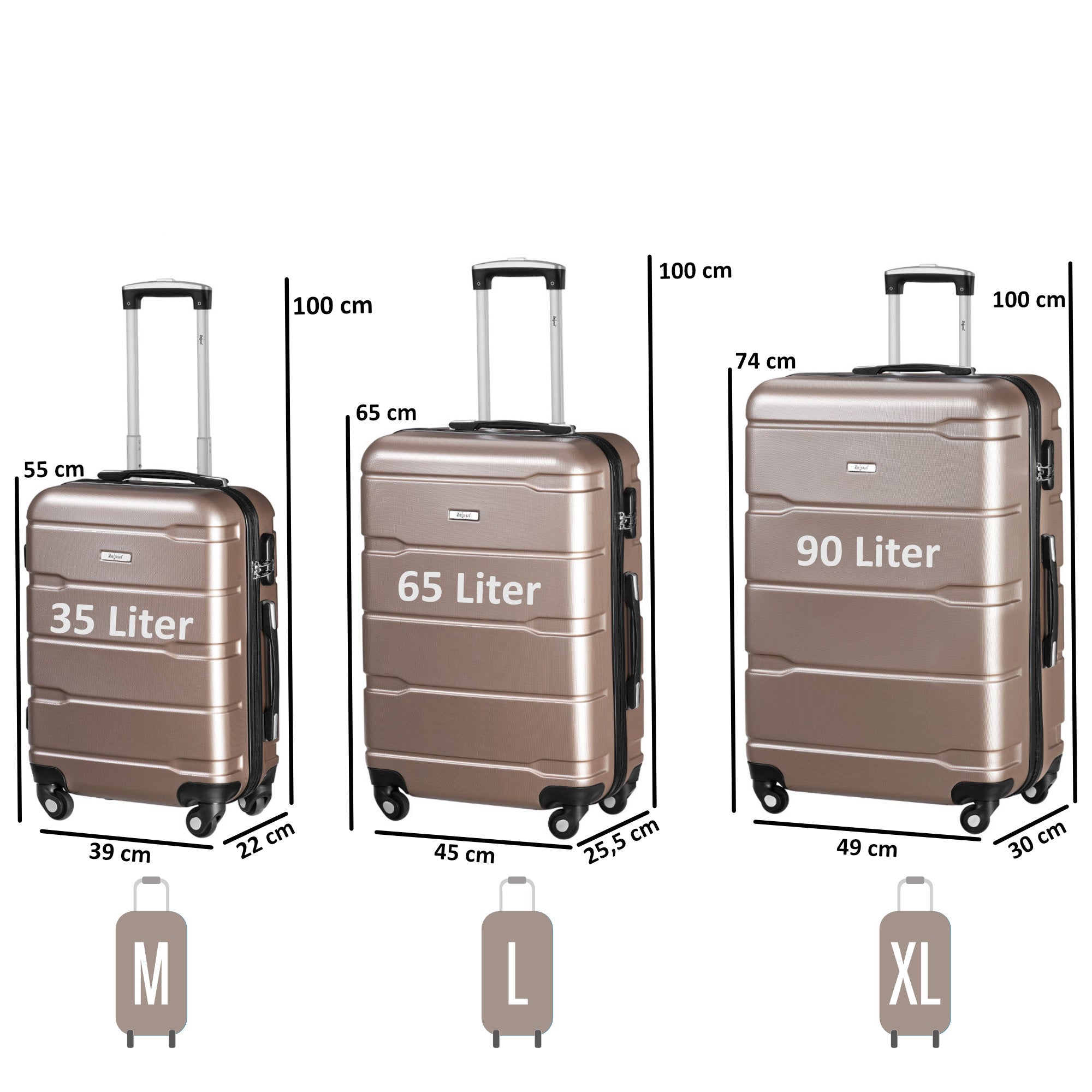 "Rillen" suitcases, set of 3, ABS travel suitcases, with combination lock