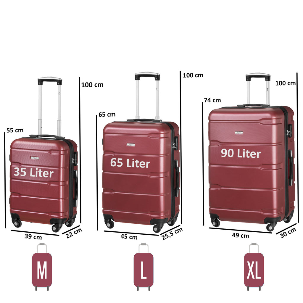 "Rillen" suitcases, set of 3, ABS travel suitcases, with combination lock