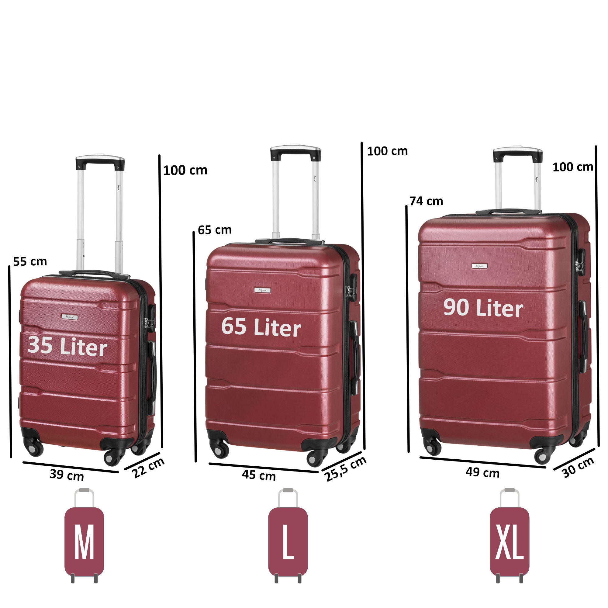 "Rillen" suitcases, set of 3, ABS travel suitcases, with combination lock