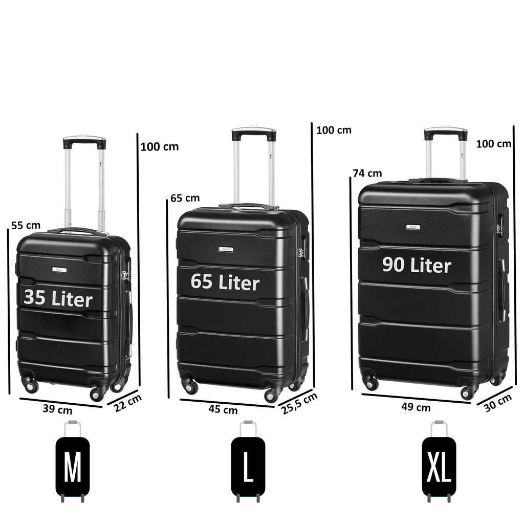 "Rillen" suitcases, set of 3, ABS travel suitcases, with combination lock