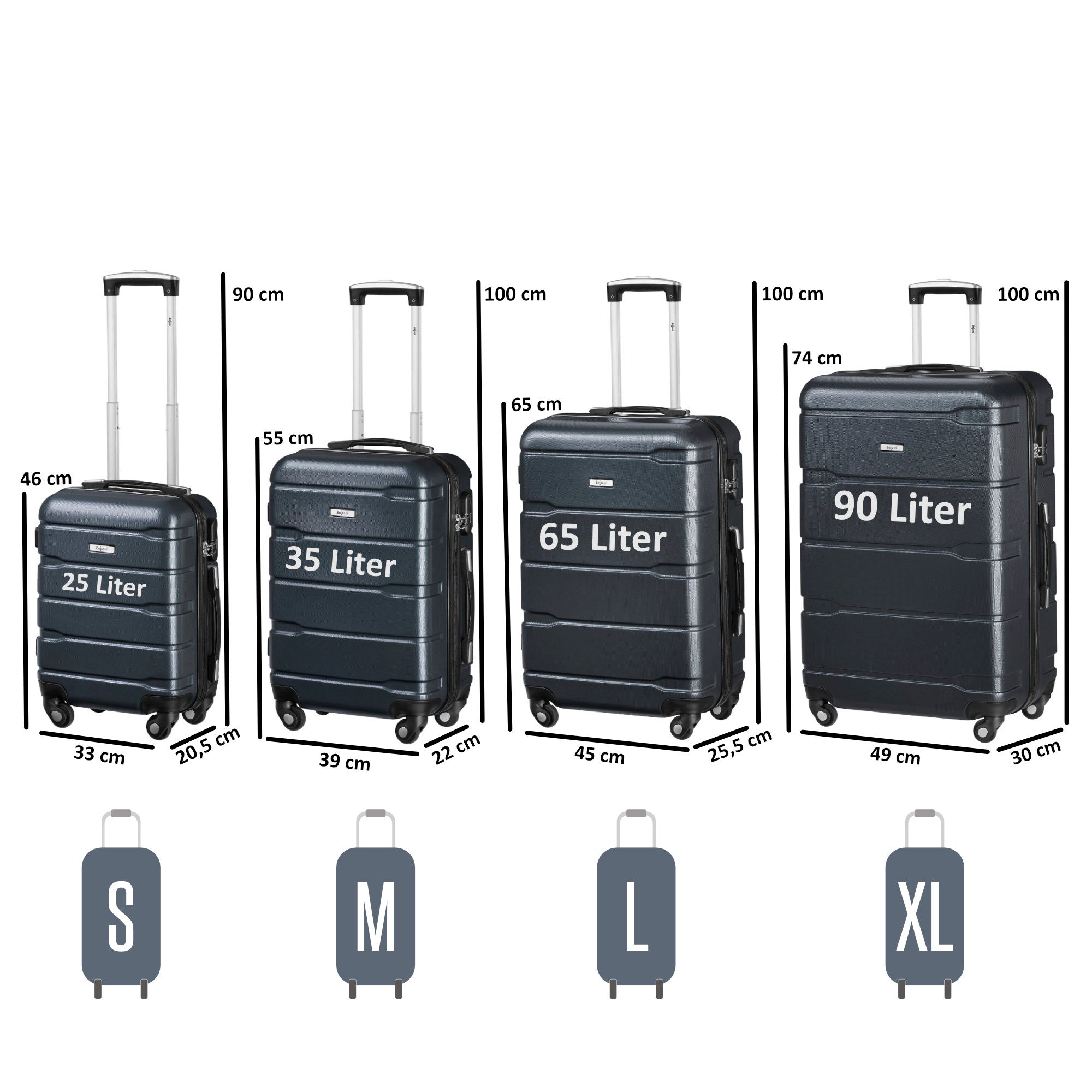 "Rillen" suitcases, set of 4, ABS travel suitcases, with combination lock