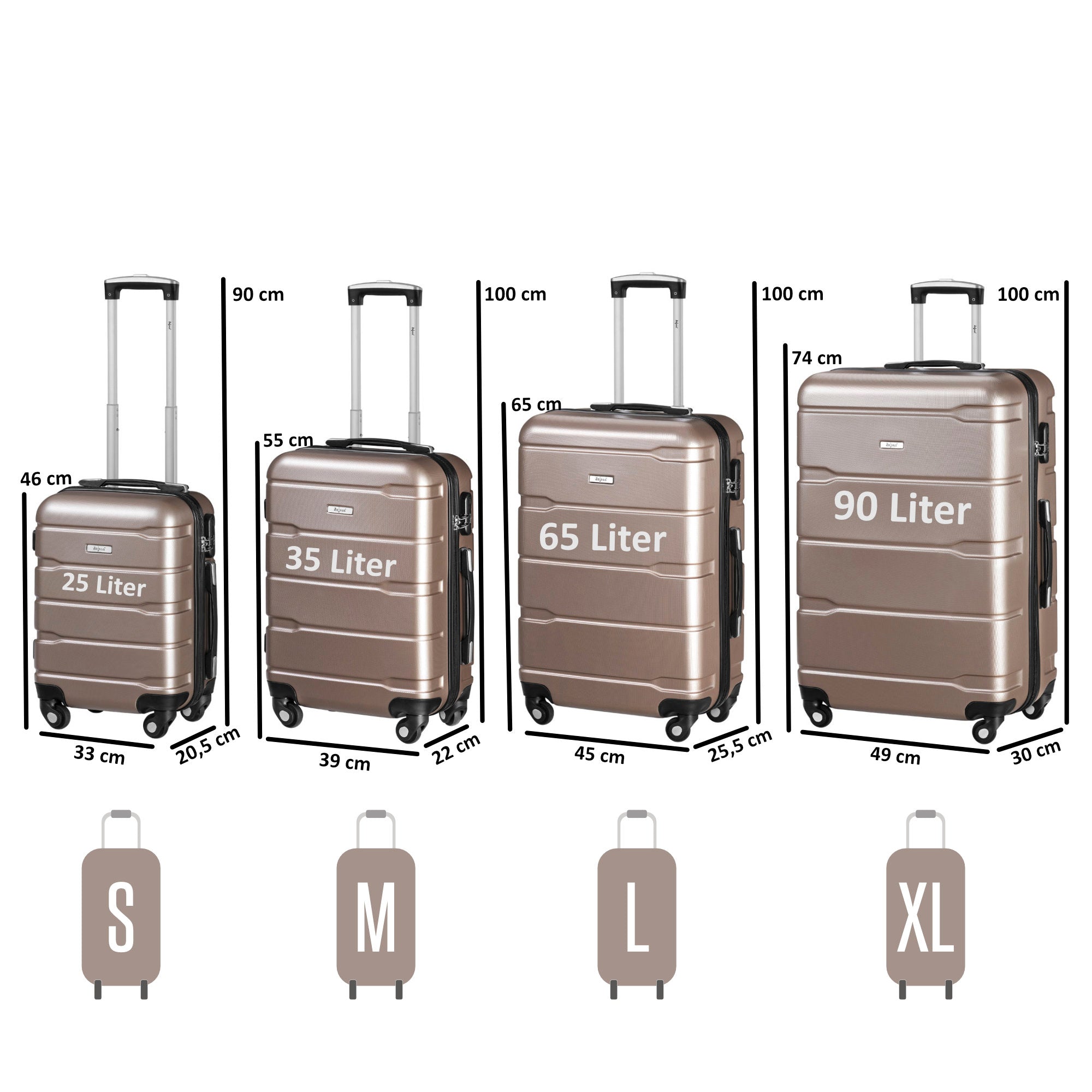 Valises « Rillen », lot de 4, valises de voyage en ABS, avec serrure à combinaison