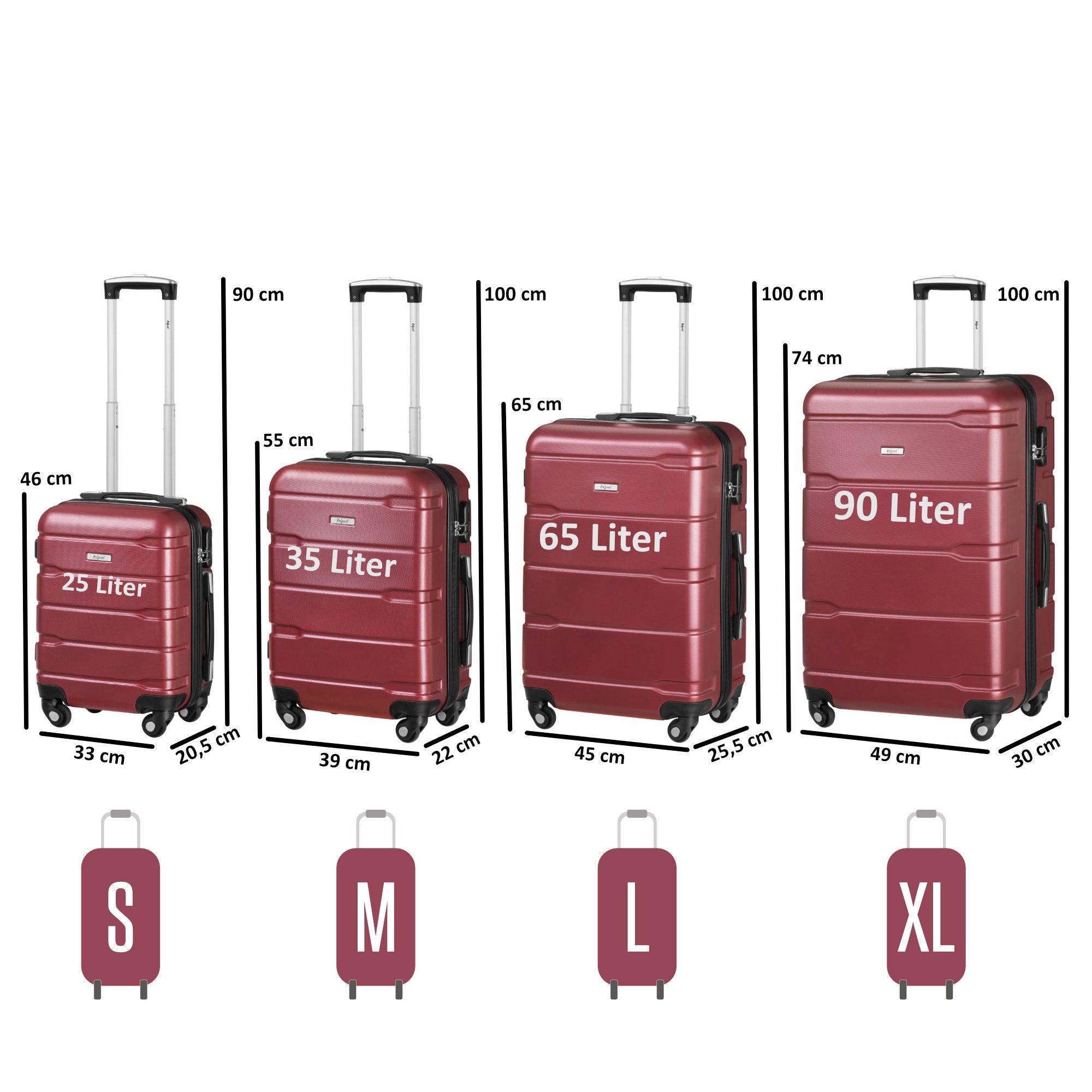 Valises « Rillen », lot de 4, valises de voyage en ABS, avec serrure à combinaison