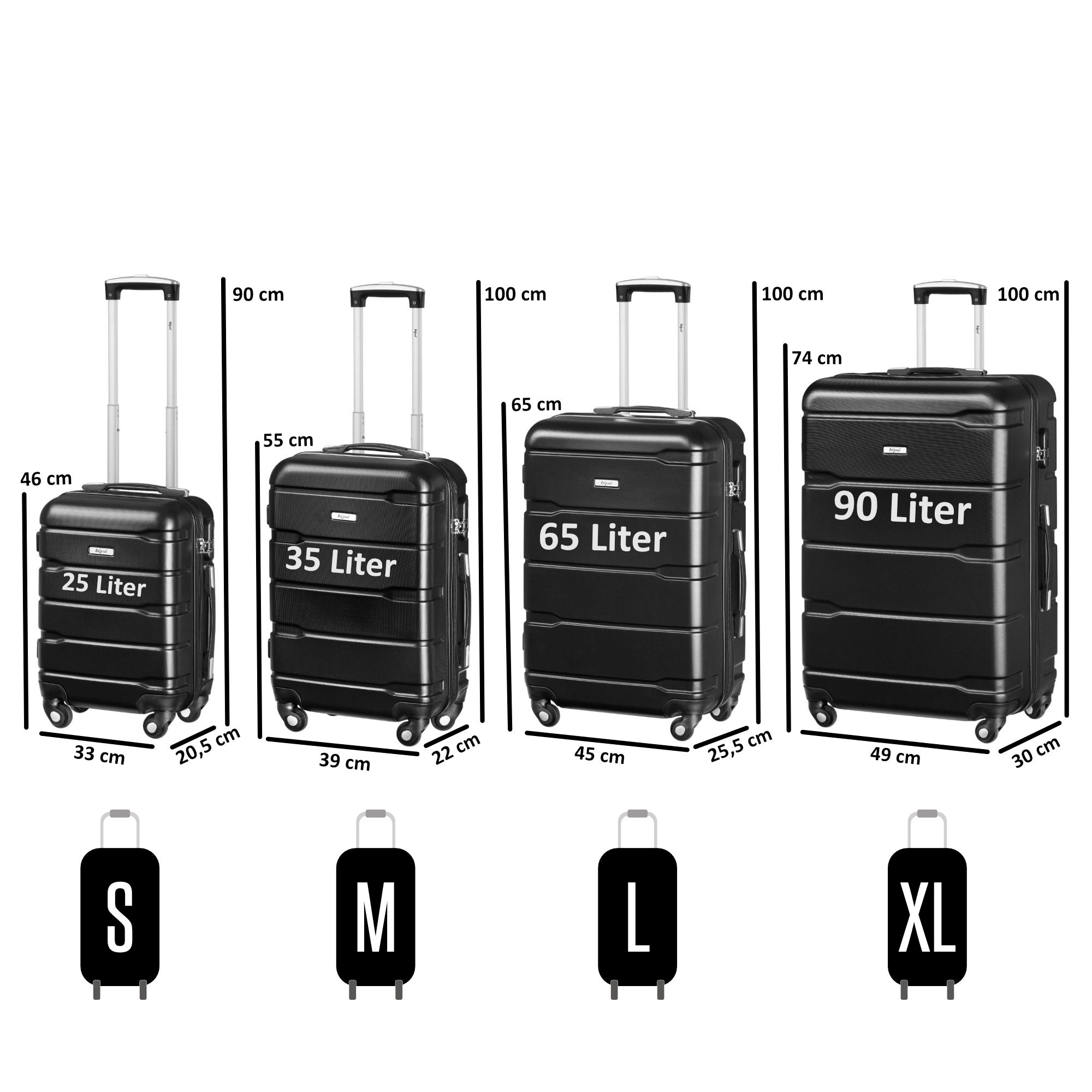 Valises « Rillen », lot de 4, valises de voyage en ABS, avec serrure à combinaison