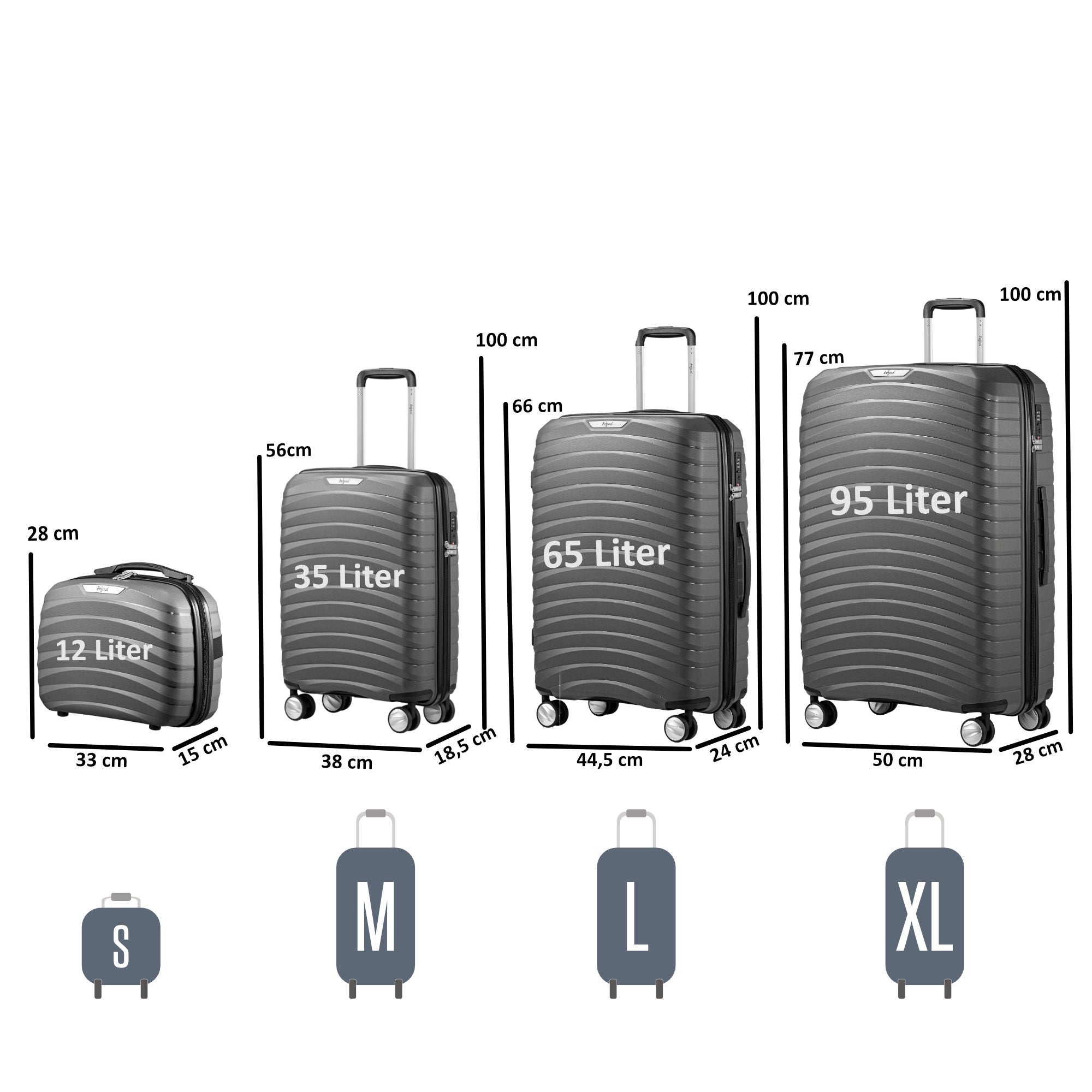 "Wave" suitcases, set of 4, ABS travel suitcases, with combination lock
