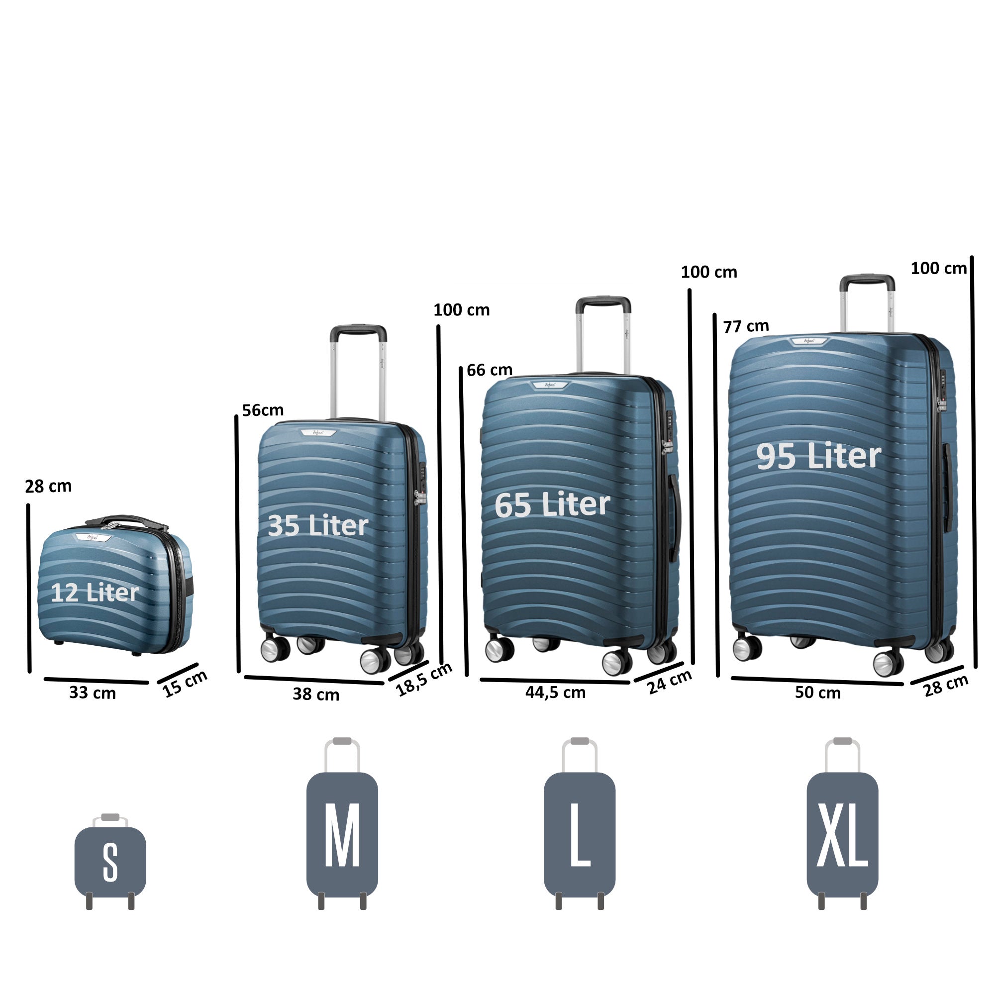 Valises « Wave », lot de 4, valises de voyage en ABS, avec serrure à combinaison