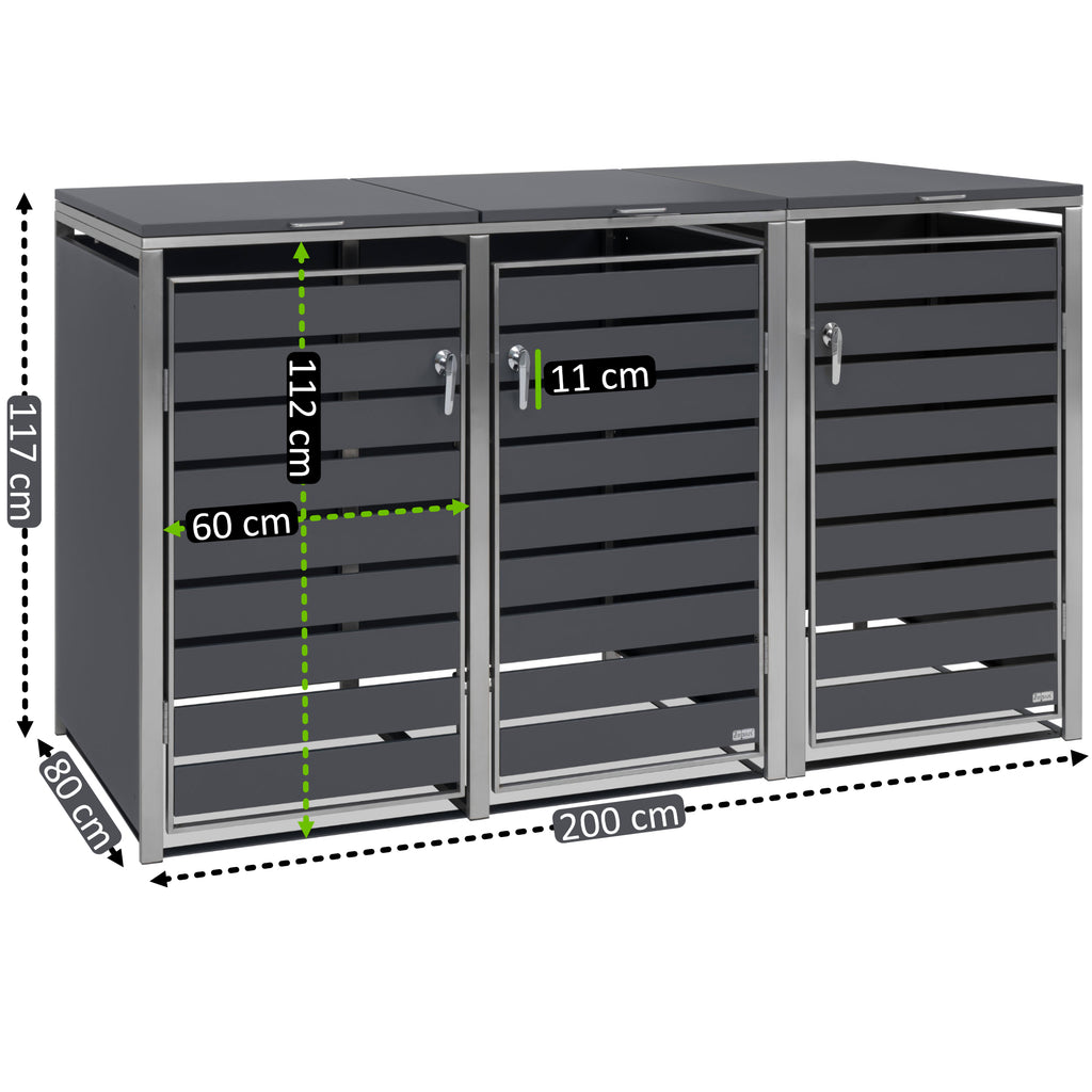 Boîte de rangement pour poubelles, lot de 3, anthracite RAL 7016