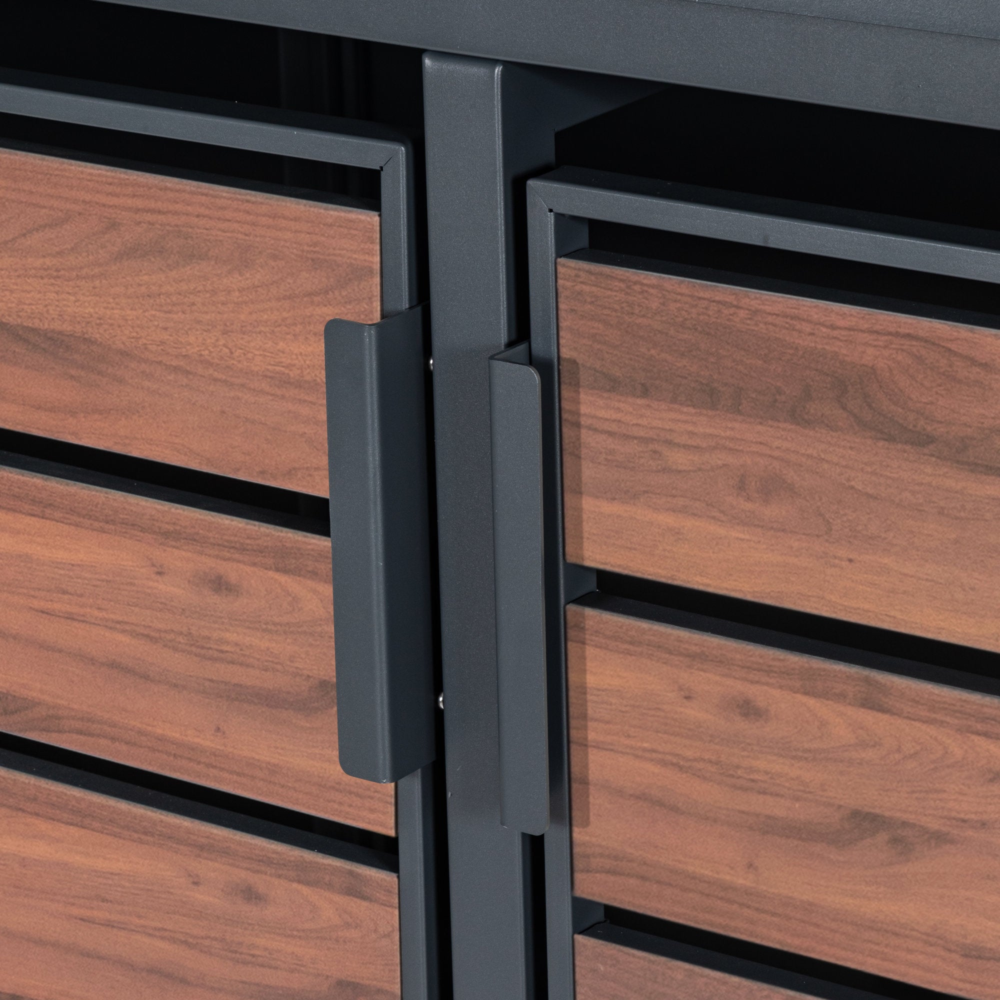 Bin storage unit, set of 2, anthracite RAL 7016, door with wood look, including rounded lid
