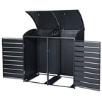 Ensemble de 4 poubelles de rangement, anthracite RAL 7016, porte imitation bois, couvercle arrondi inclus