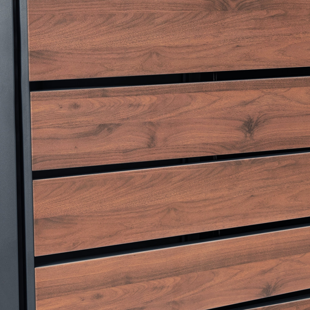 Bin storage unit, set of 2, anthracite RAL 7016, door with wood look, including rounded lid