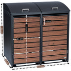 Ensemble de 2 poubelles, anthracite RAL 7016, porte imitation bois, couvercle arrondi inclus