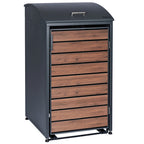 Boîte de rangement pour poubelles, anthracite RAL 7016, porte aspect bois, couvercle arrondi inclus