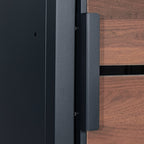 Boîte de rangement pour poubelles, anthracite RAL 7016, porte aspect bois, couvercle arrondi inclus