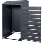 Boîte de rangement pour poubelles, anthracite RAL 7016, porte aspect bois, couvercle arrondi inclus