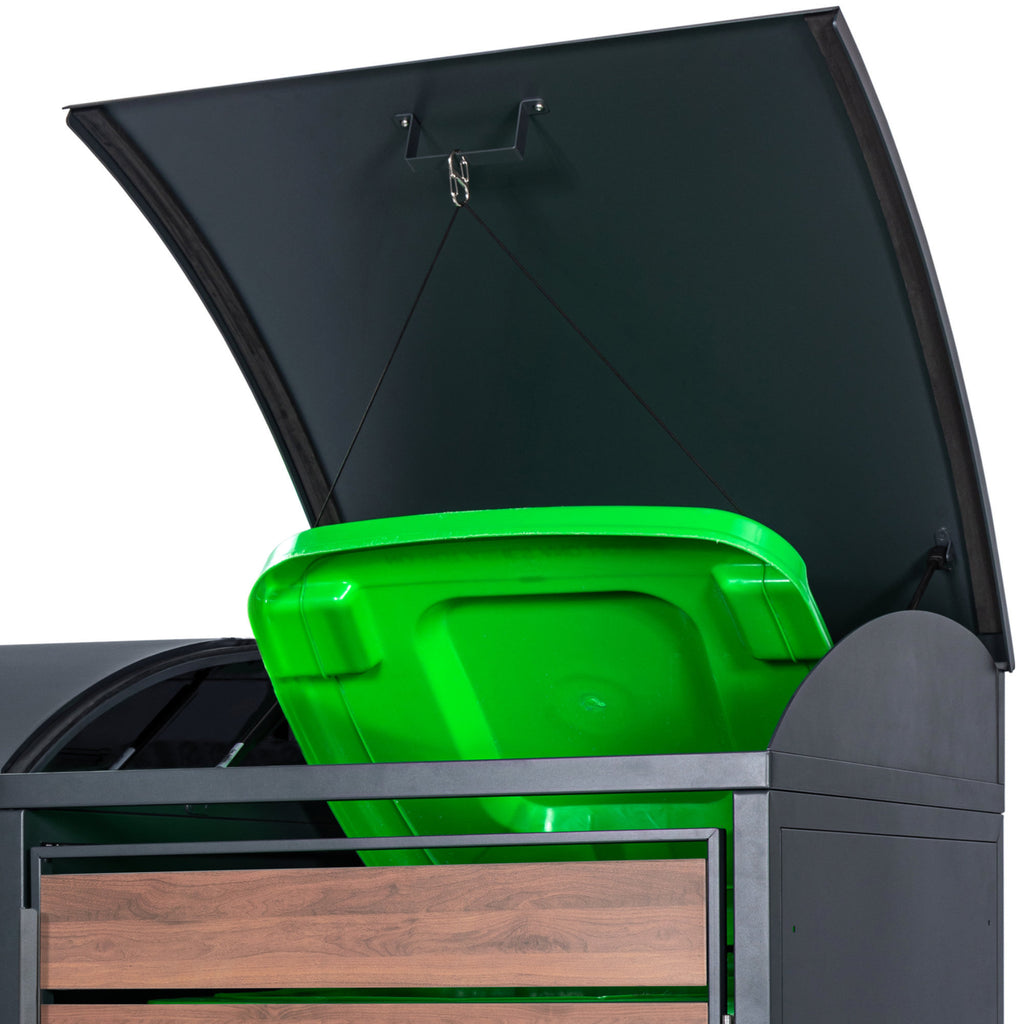 Mülltonnenbox, 3er Set, Anthrazit RAL 7016, Tür in Holzoptik, inkl. abgerundetem Deckel