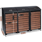 Ensemble de 3 poubelles, anthracite RAL 7016, porte imitation bois, couvercle arrondi inclus
