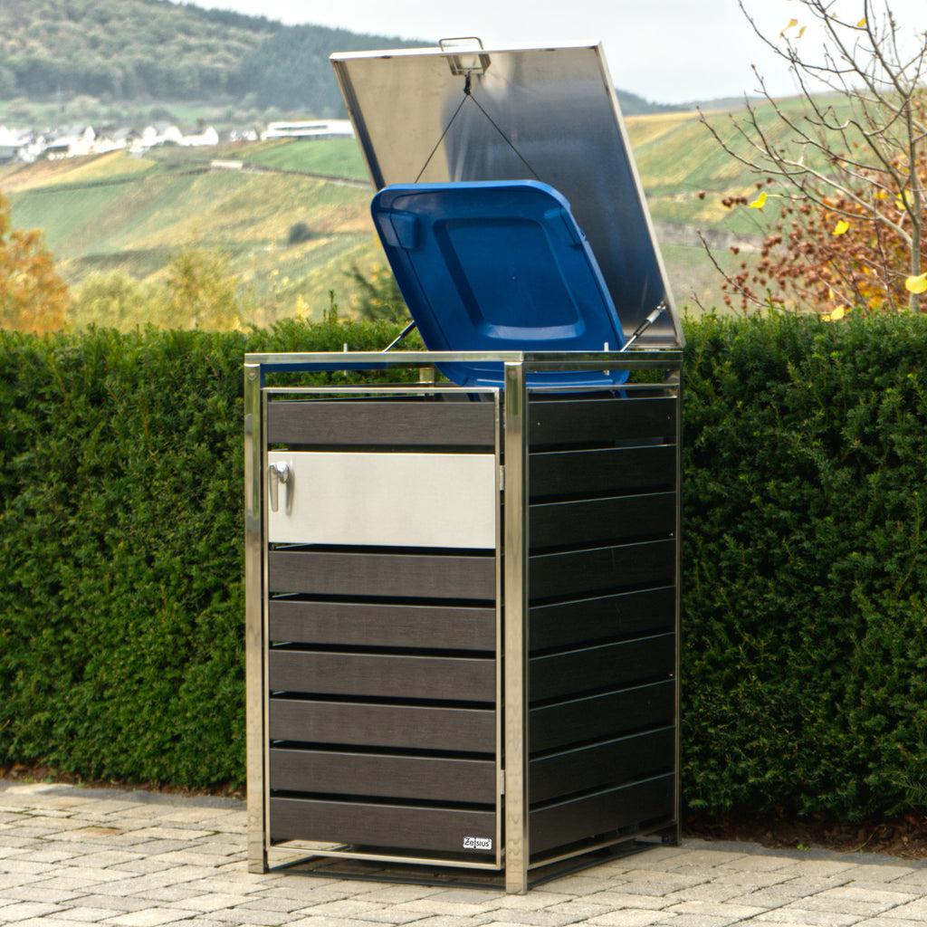 Mülltonnenbox, Anthrazit RAL 7016, Edelstahlelemente