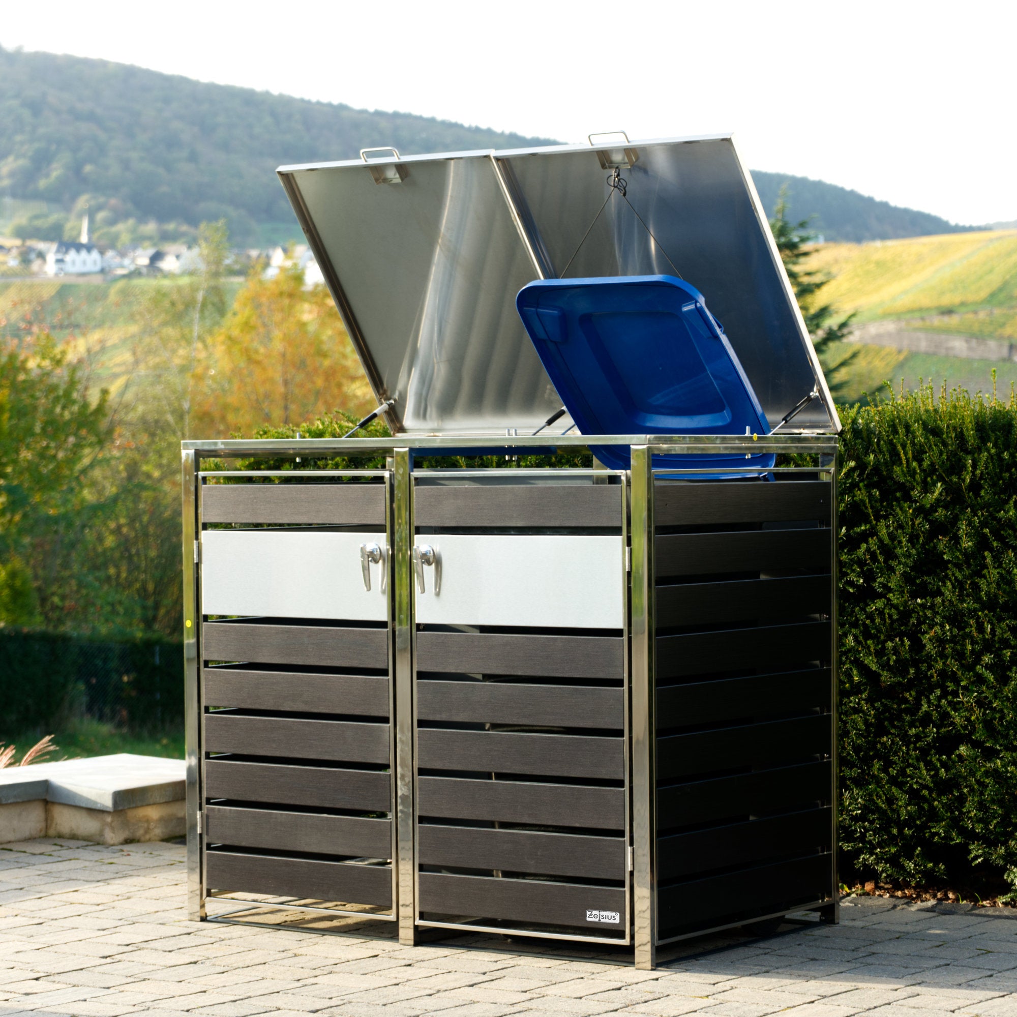 Bin storage unit, set of 4, anthracite RAL 7016, stainless steel elements