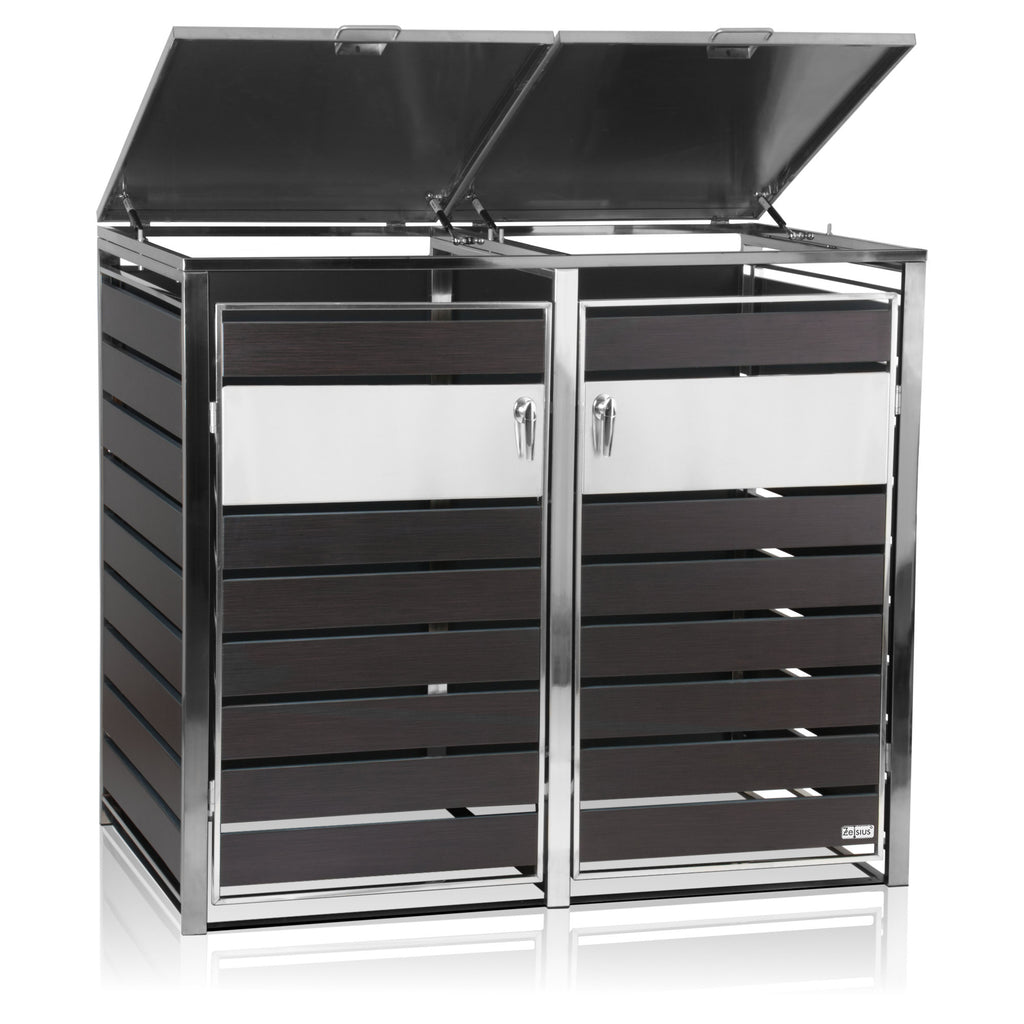 Mülltonnenbox, 3er Set, Anthrazit RAL 7016, Edelstahlelemente