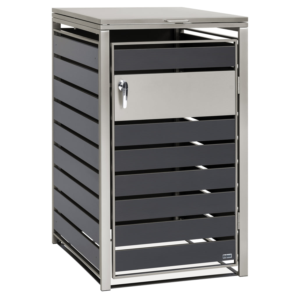 Mülltonnenbox, Anthrazit RAL 7016, Edelstahlelemente