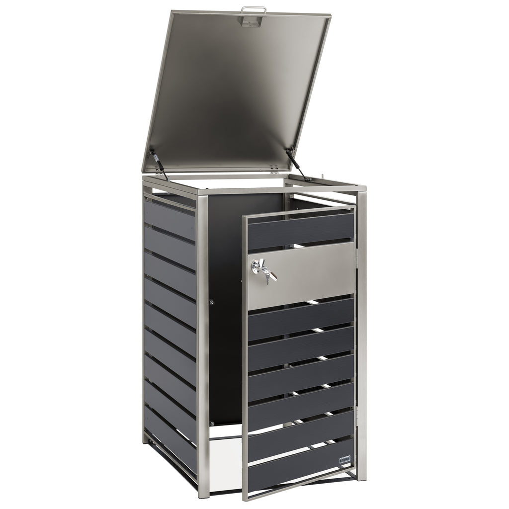 Mülltonnenbox, Anthrazit RAL 7016, Edelstahlelemente