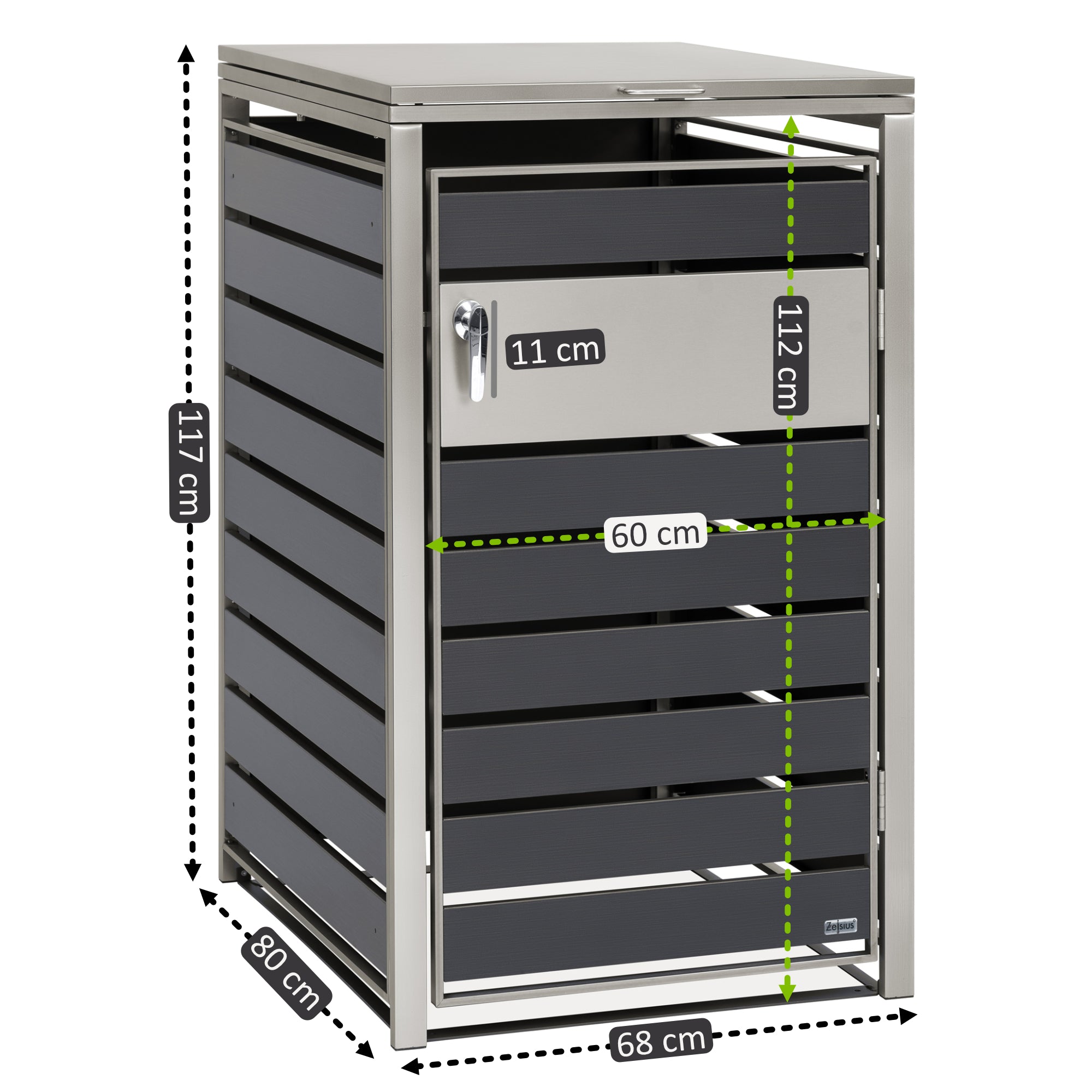 Bin storage box, anthracite RAL 7016, stainless steel elements