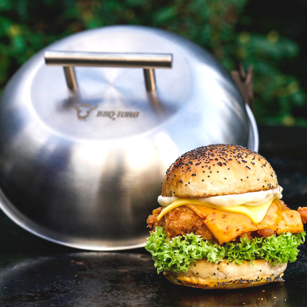 Dôme chauffant, Ø 23 cm, acier inoxydable, poignée angulaire