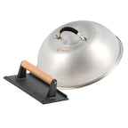 Ensemble de cloches chauffantes, Ø 31,5 cm, acier inoxydable, comprenant un poids à viande en fonte (carré)