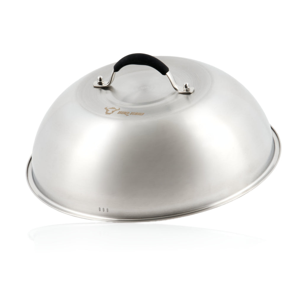 Ensemble de cloches chauffantes, Ø 31,5 cm, acier inoxydable, comprenant un poids à viande en fonte (rond)