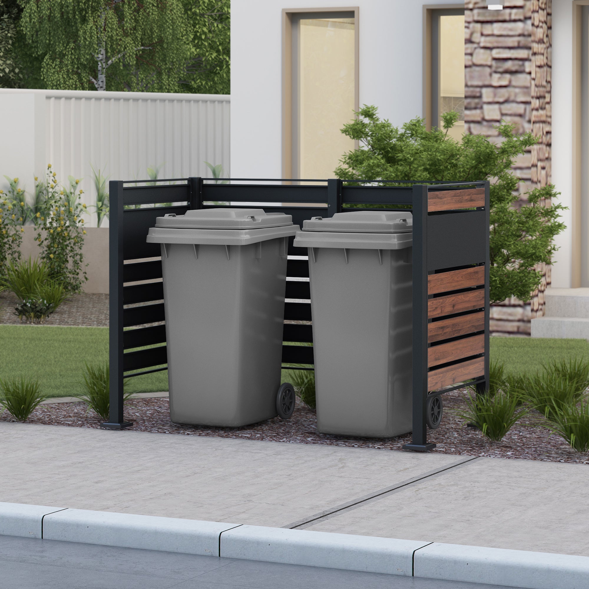 Bin cladding, anthracite RAL7016, wood look