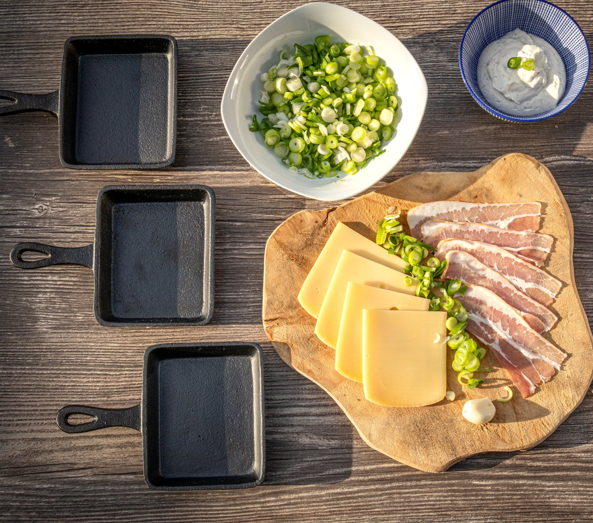 Raclette pans, set of 6, 12.5 x 18 cm, cast iron