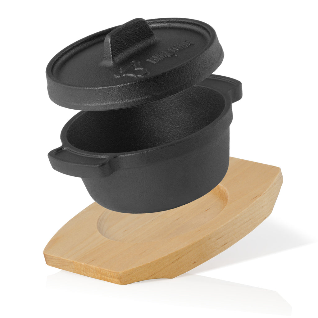 Mini Dutch oven, Ø 11 cm, cast iron, including wooden base