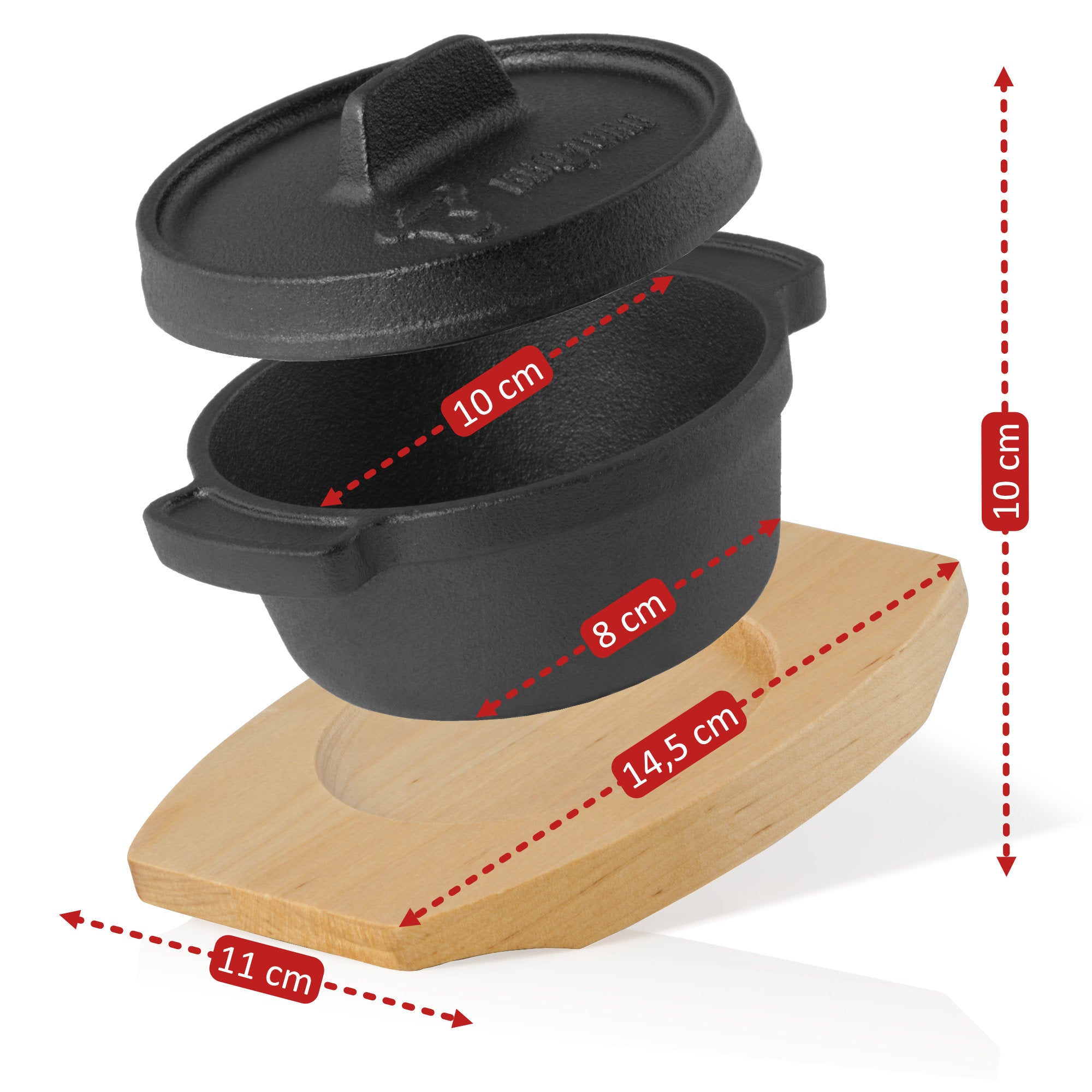 Mini Dutch oven, Ø 11 cm, cast iron, including wooden base