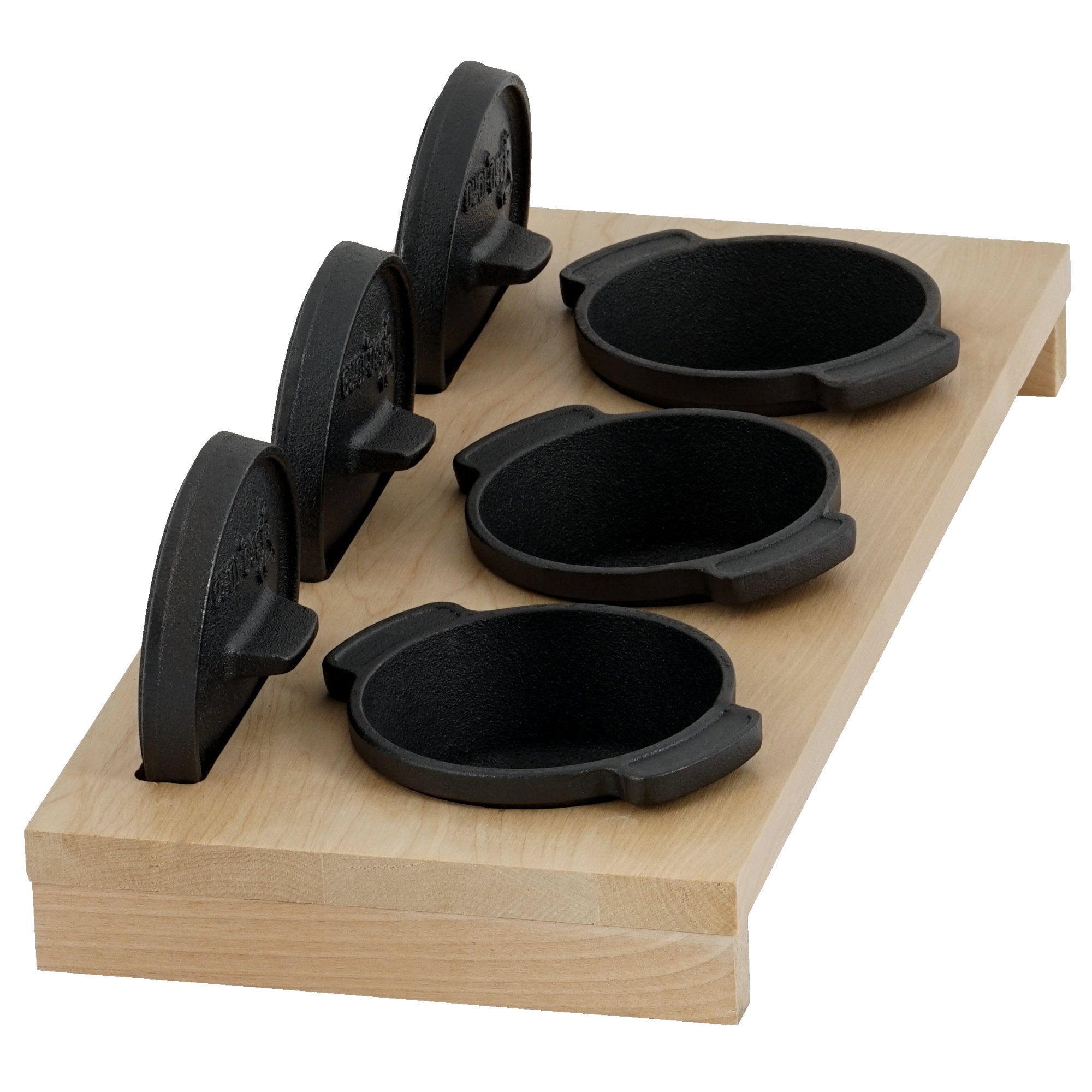 Dutch oven, set of 3, Ø 11 cm, cast iron, including wooden base