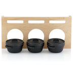 Cocotte en fonte, lot de 3, Ø 11 cm, avec socle en bois