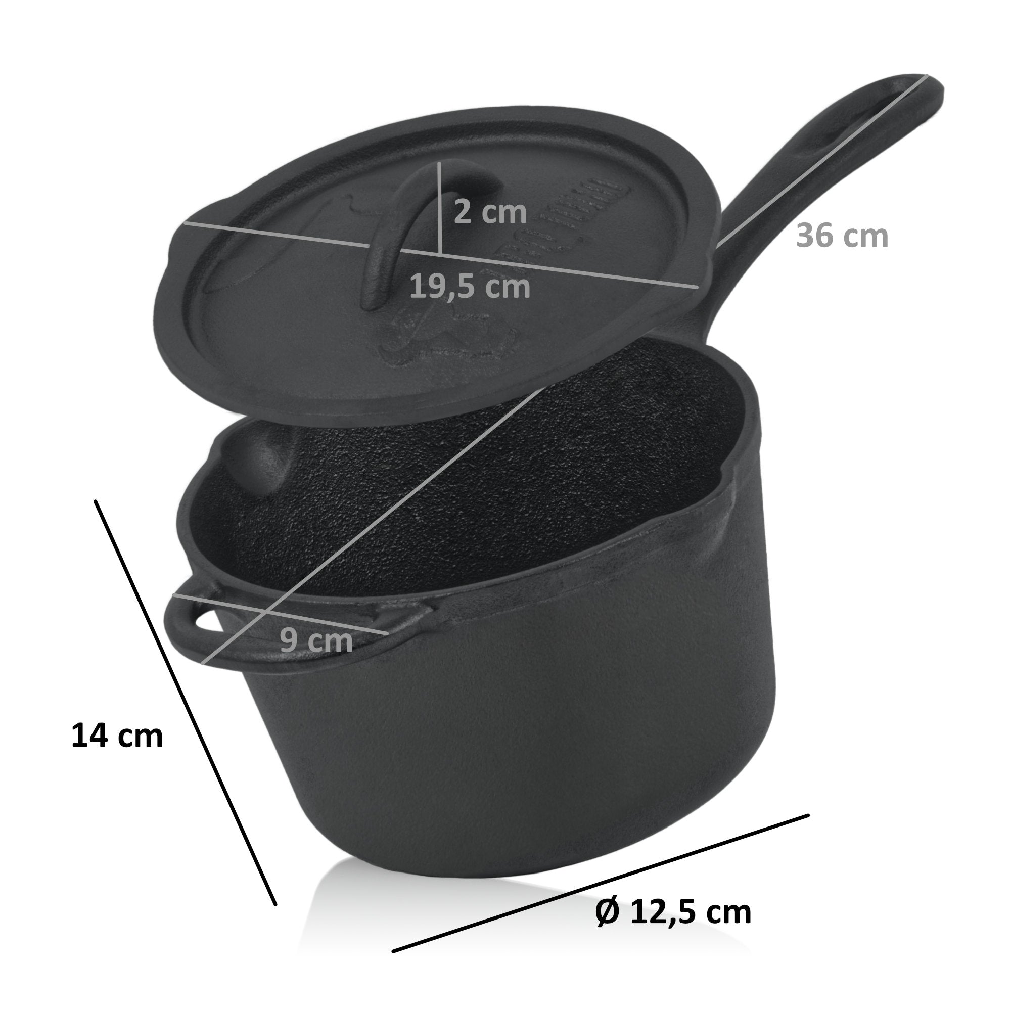 Saucepan, 2 liters, cast iron, including lid