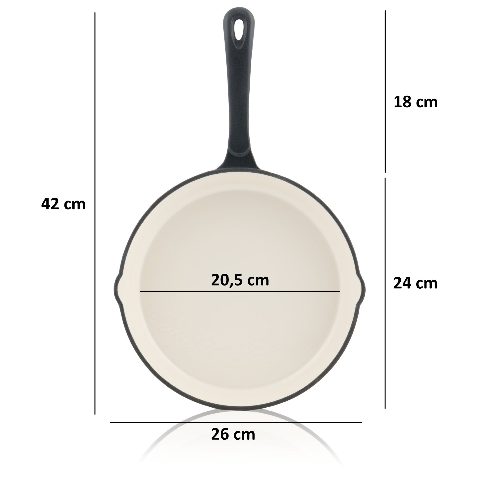 Frying pan, Ø 24 cm, cast iron, enamelled, with two spouts