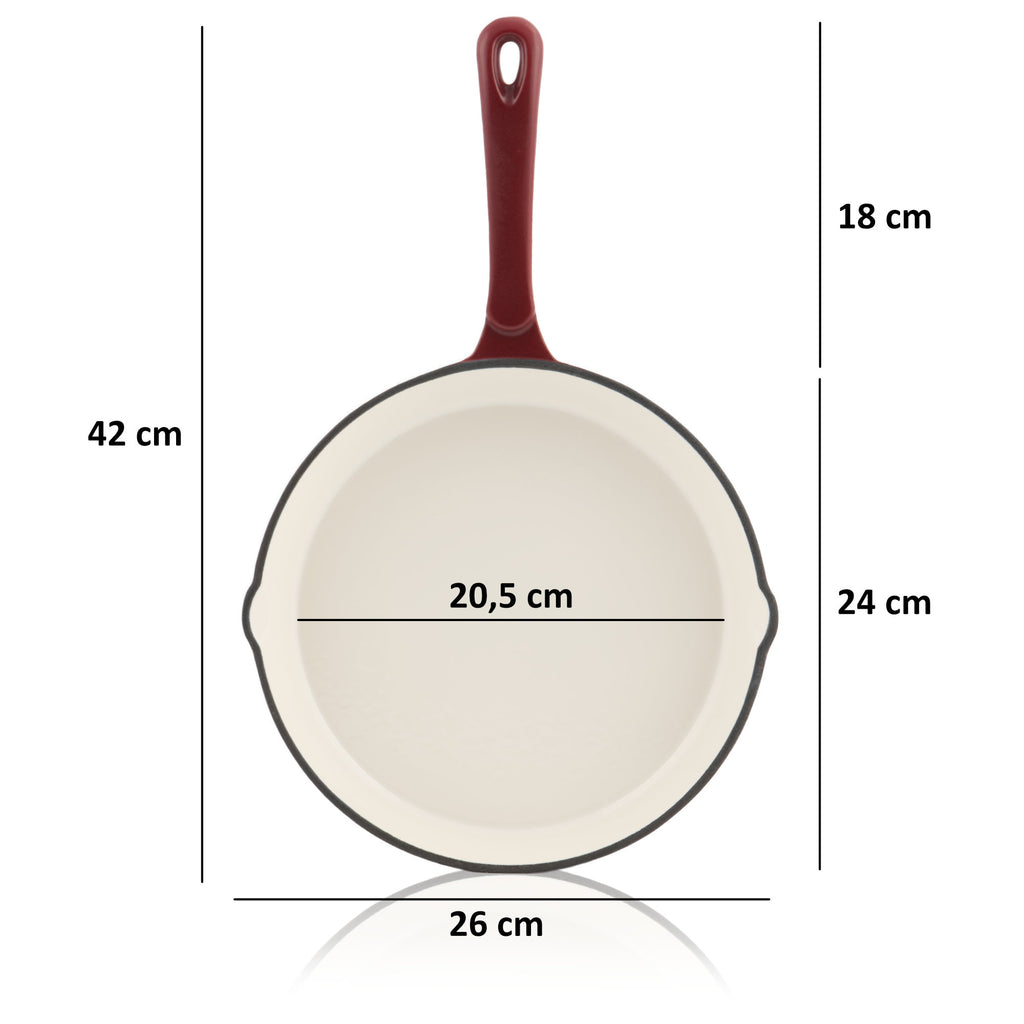 Frying pan, Ø 24 cm, cast iron, enamelled, with two spouts