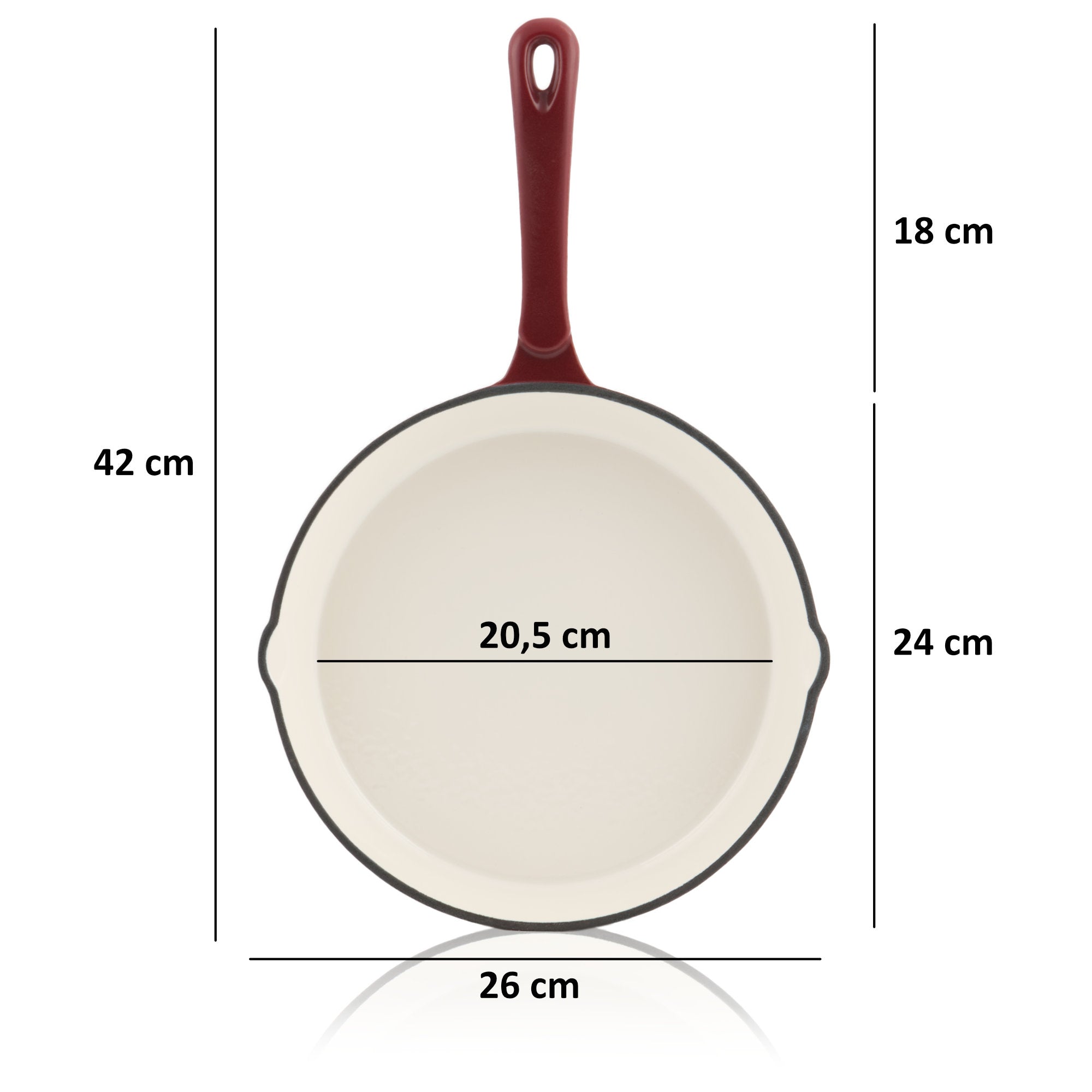 Frying pan, Ø 24 cm, cast iron, enamelled, with two spouts
