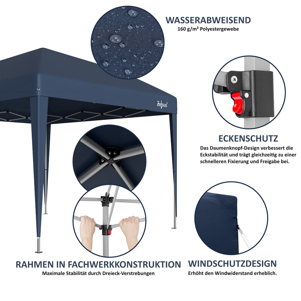 Pavilion with side walls, 3 x 3 m, foldable, including bag.