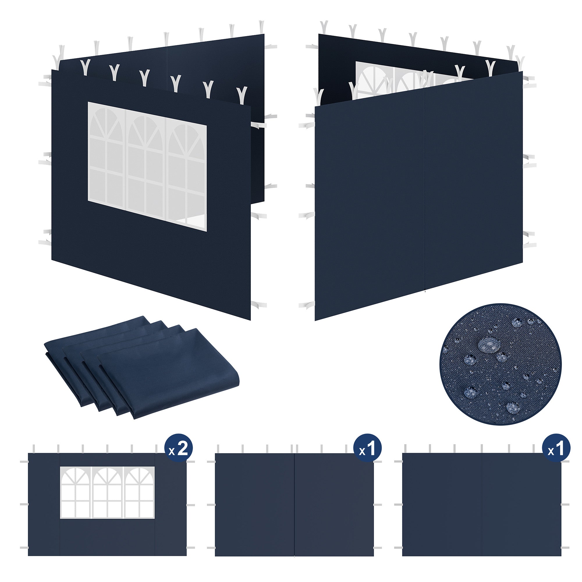 Side walls for pavilion, 3 x 3 m, 4-piece, with window