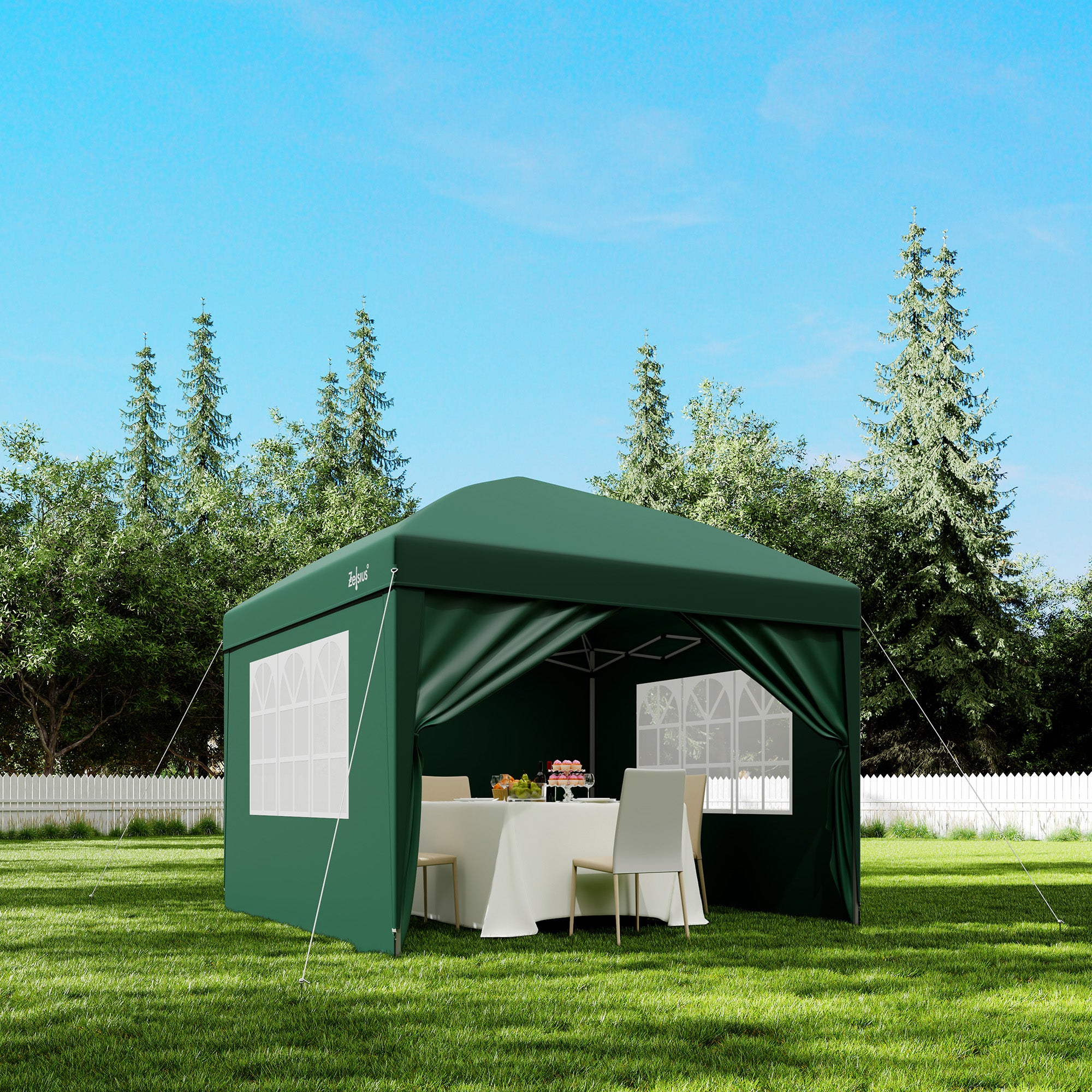Pavilion with side walls, 3 x 3 m, foldable, including bag.
