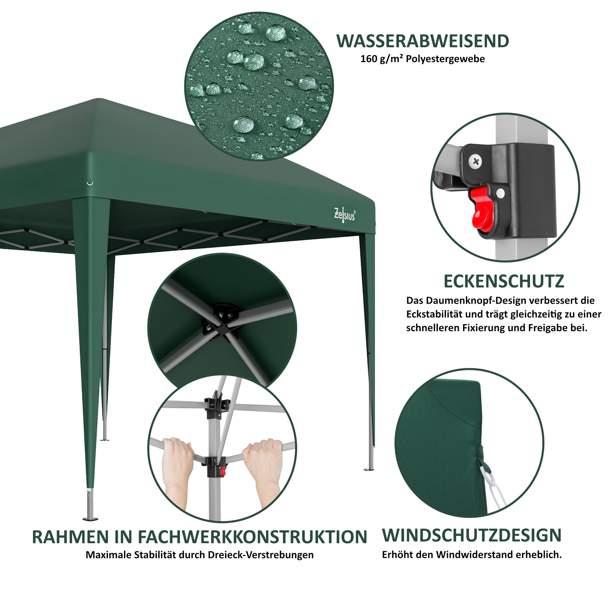 Pavilion with side walls, 3 x 3 m, foldable, including bag.
