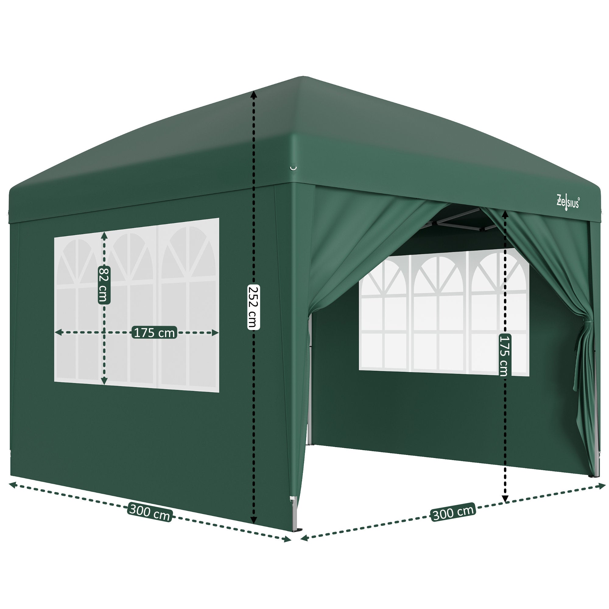 Pavilion with side walls, 3 x 3 m, foldable, including bag.