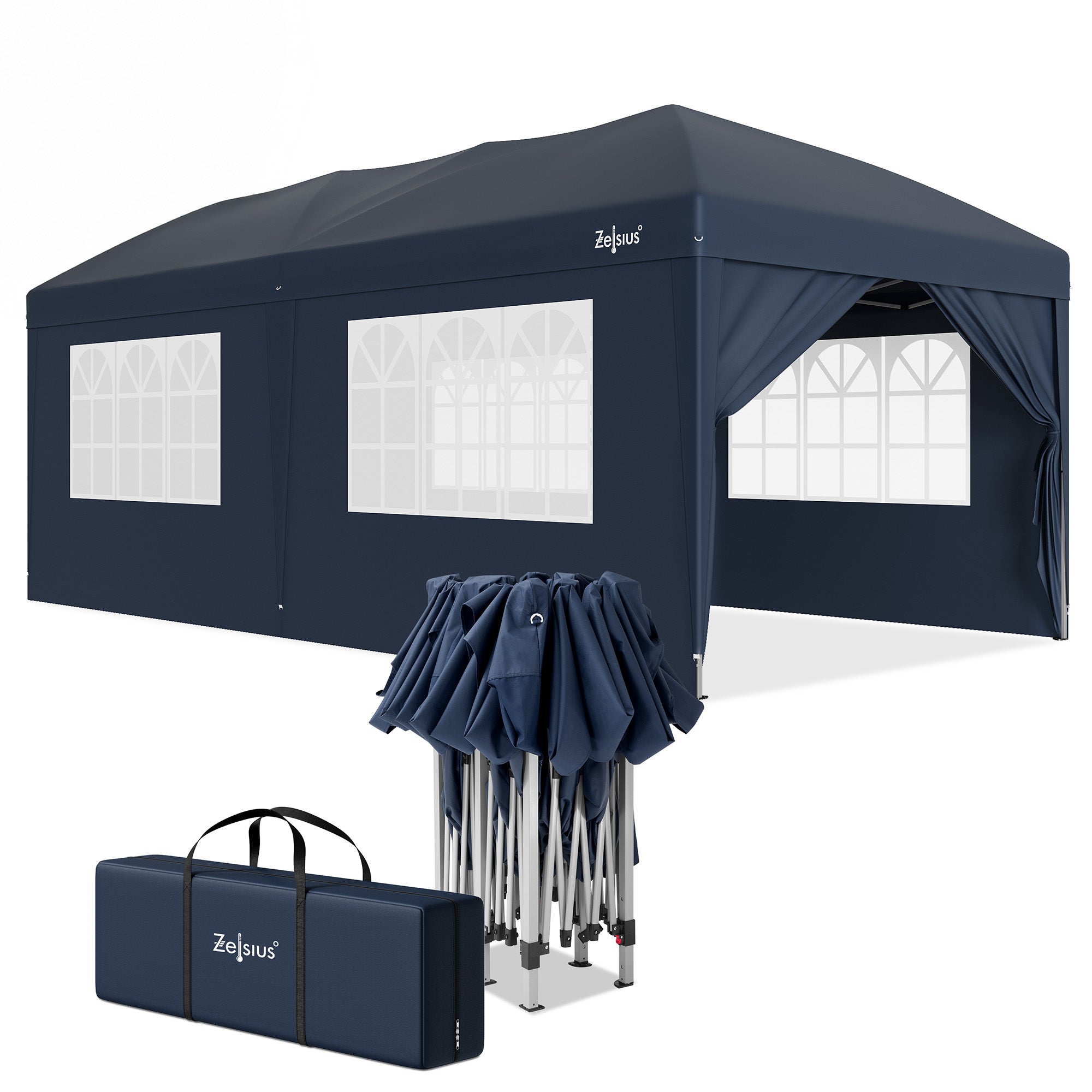 Pavillon mit Seitenwänden, 3 x 6 m, faltbar, inkl. Tasche