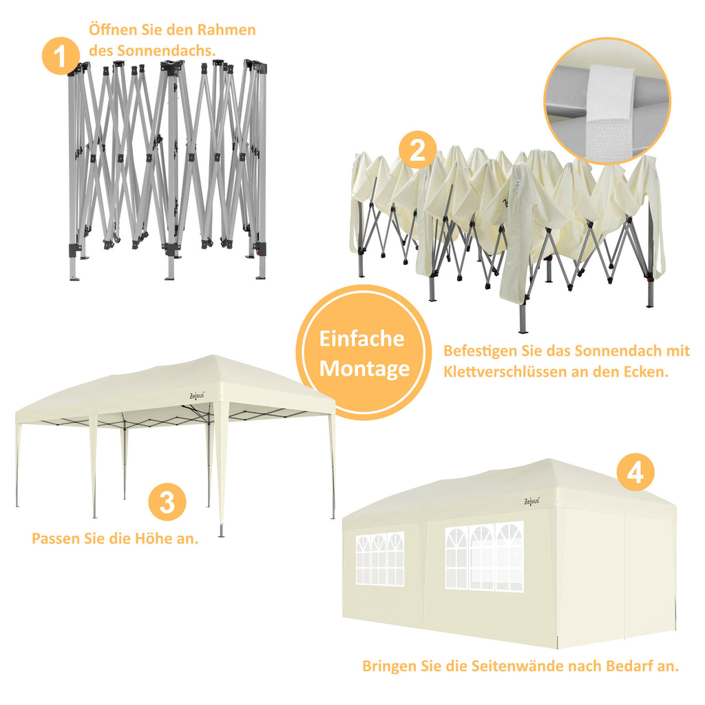 Pavilion with side walls, 3 x 6 m, foldable, including bag.