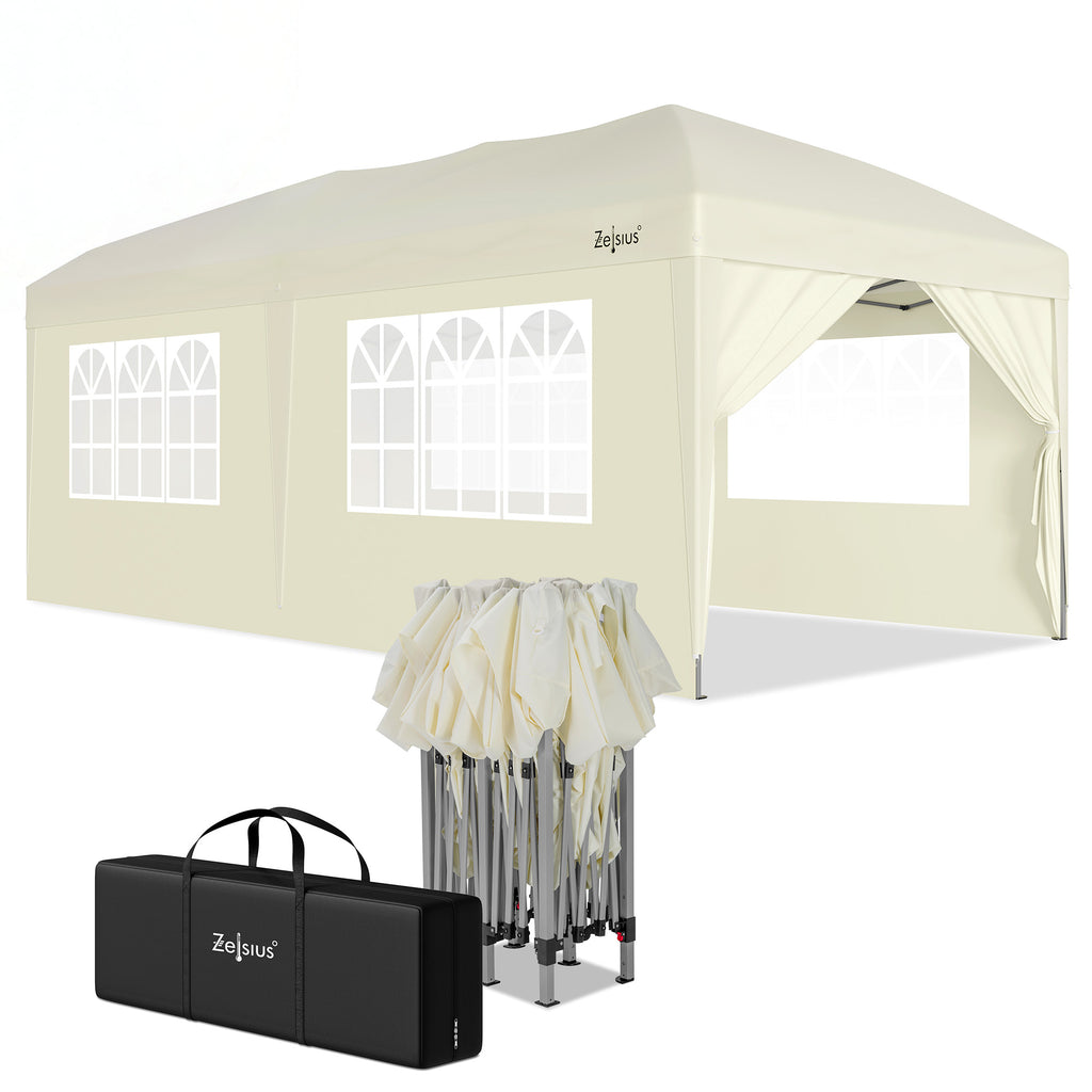Pavillon avec parois latérales, 3 x 6 m, pliable, sac inclus.