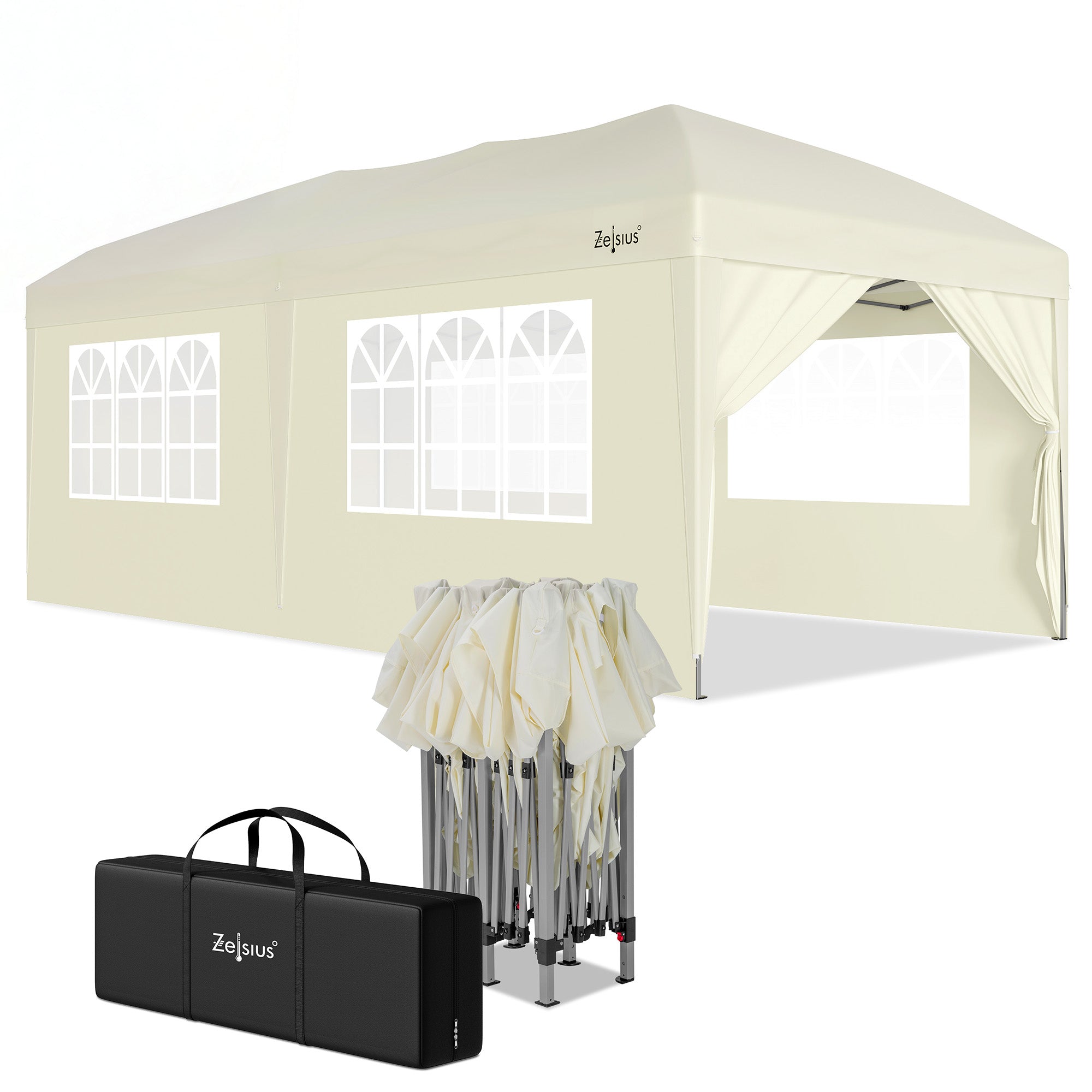 Pavillon mit Seitenwänden, 3 x 6 m, faltbar, inkl. Tasche