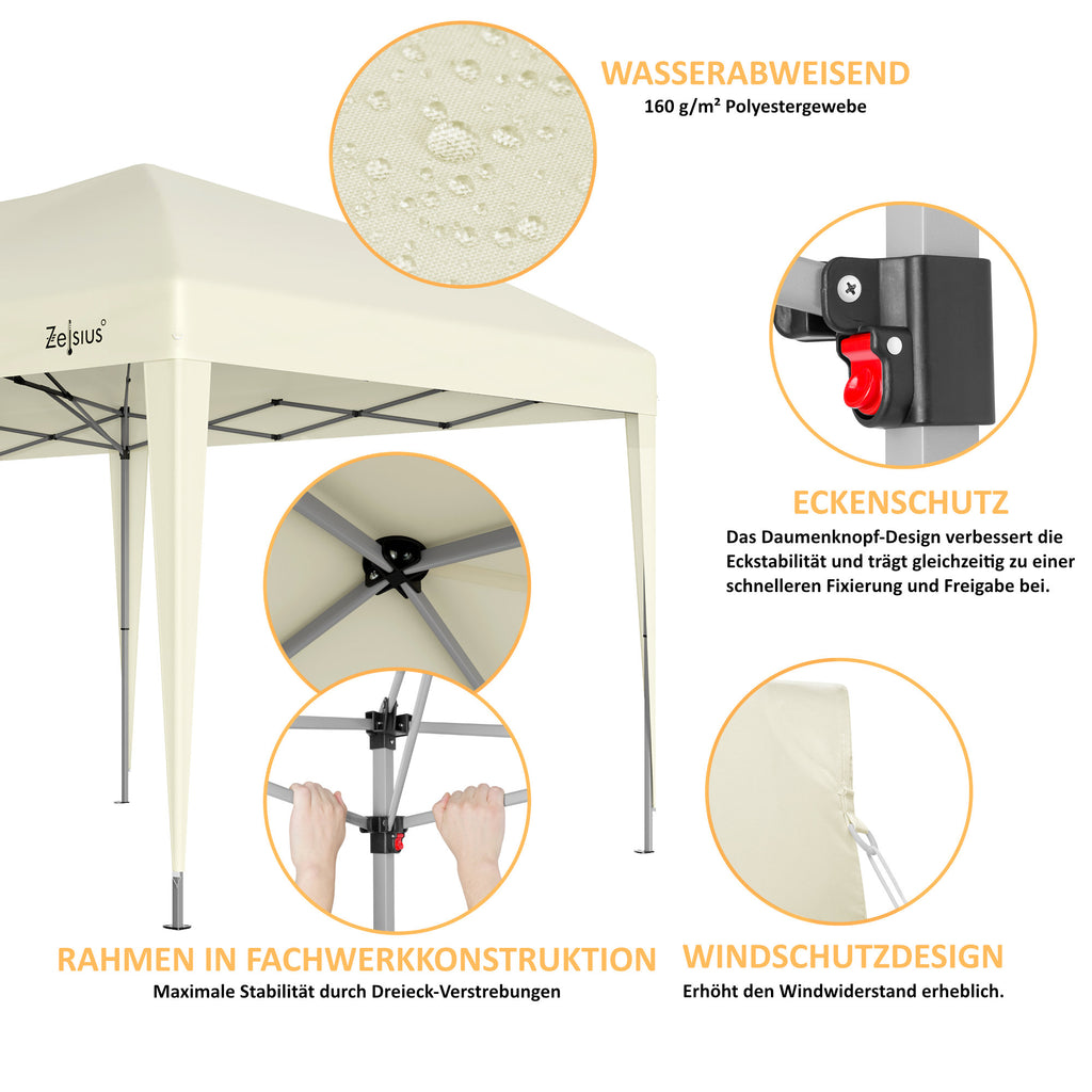 Pavilion with side walls, 3 x 6 m, foldable, including bag.