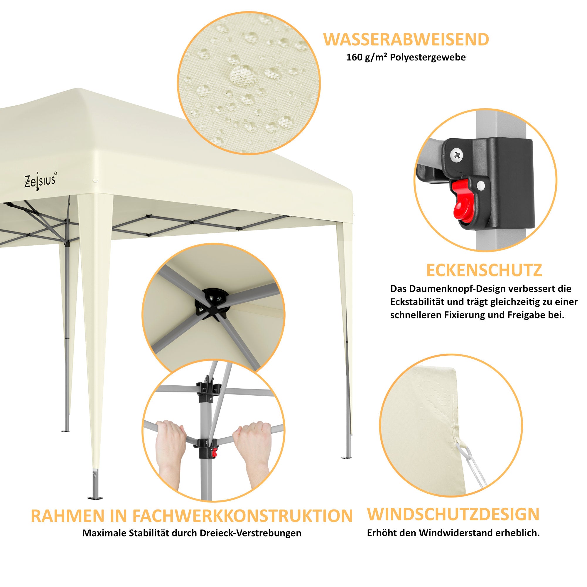 Pavilion with side walls, 3 x 6 m, foldable, including bag.